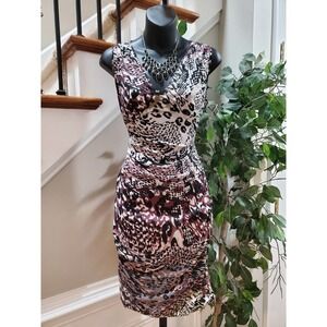 Andrew Marc Women's Multicolor Nylon V-Neck Sleeveless Knee Length Dress Size 2